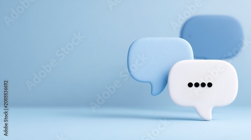 Colorful Speech Bubbles Displaying Conversational Elements on a Soft Blue Background, Representing Communication and Dialogue Concepts