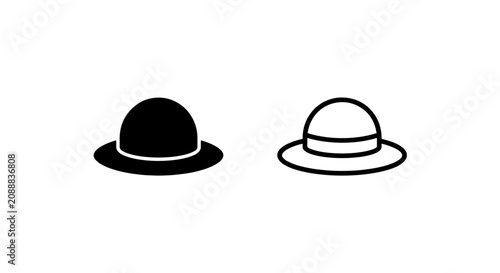 Foto Simple bowler hat icon set displayed in solid and linear styles for digital use