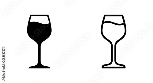 Fotografía Wine glass filled and empty line icons with beverage stemware silhouette pictogr