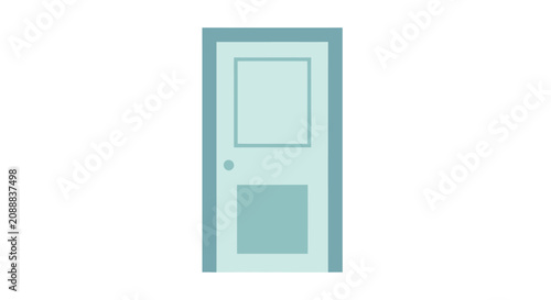 Teal colored door with panels.