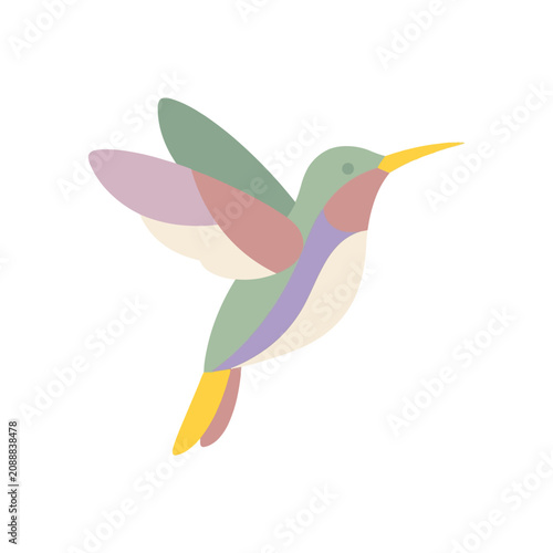 Colorful hummingbird silhouette flying in minimalist style  