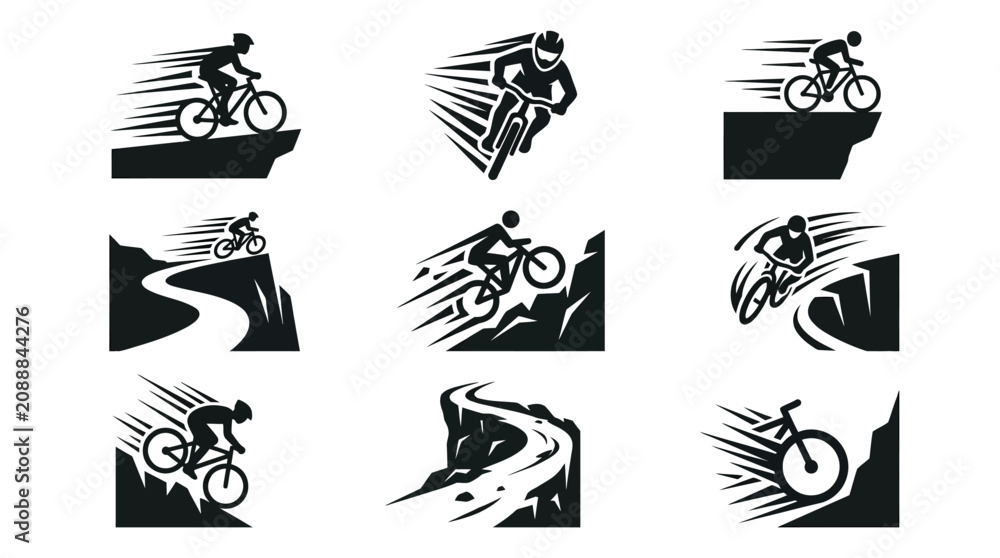 Obraz premium Bicycle Rider Silhouette Speeding Downhill.
