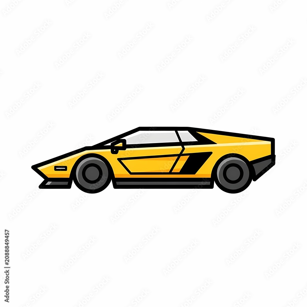 Obraz premium Fast yellow street racing vehicle with aerodynamic wedge shape performance engine for high speed travel and transportation across city roads showing power and control for drivers seeking luxury