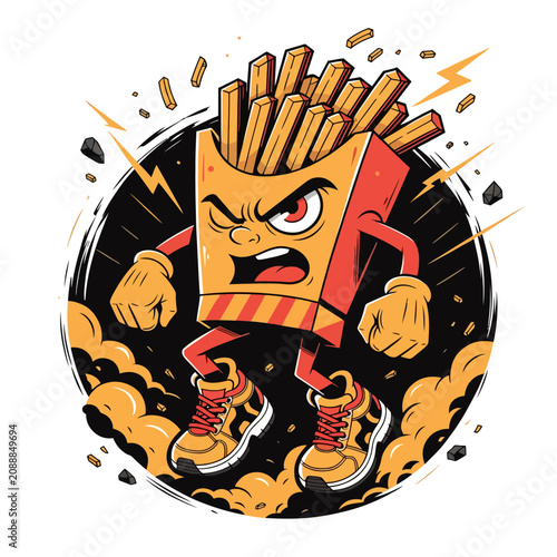 Fotografie Angry anthropomorphic french fries character illustration.