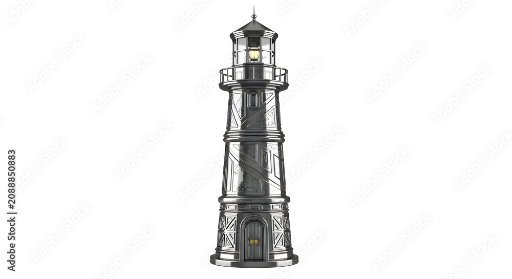 Obraz premium Black and White Lighthouse with Lantern Light in Minimalist Setting