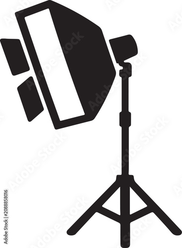 Studio light, photography lighting, softbox, tripod, black, vector icon