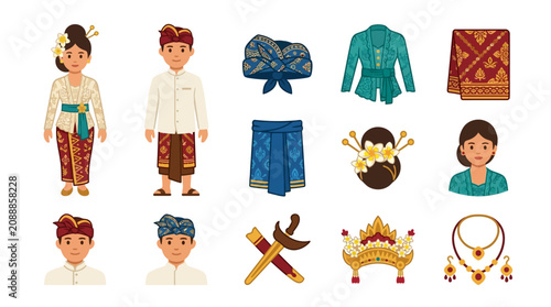 Fotografía Collection of Indonesian traditional clothing and cultural items