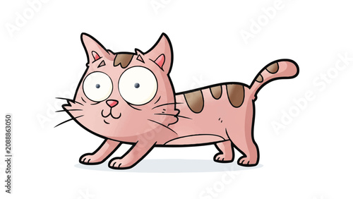 Fotografi Cartoon Pink Cat with Brown Spots.