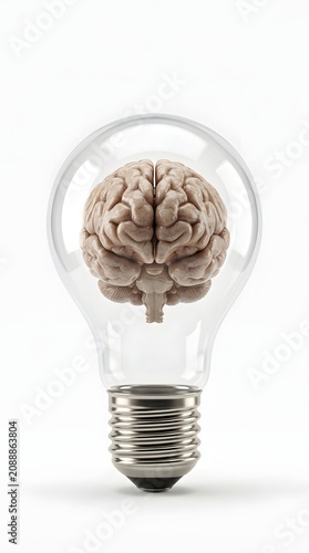Light Bulb with Brain Concept, Studio Setting, Creative Illustration, Modern Environment, Thought-Provoking Viewpoint