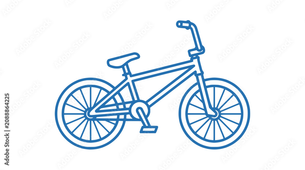 Fototapeta premium Minimalist Blue Line Art BMX Bicycle Icon Isolated on White Background