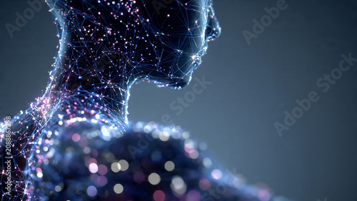 3D abstract human form with luminous network connections, perfect for technology promotion, science communication and artificial intelligence concepts