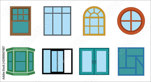 Obraz na płótnie Collection of various window styles a vector illustration on a white background