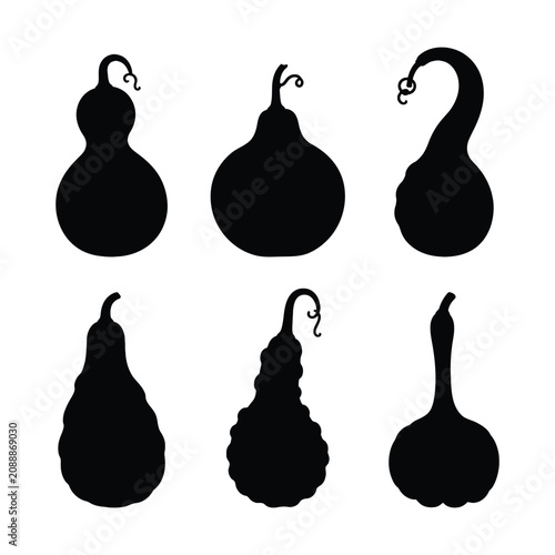 Fotografie Set of decorative gourds silhouettes isolated on white background
