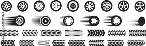 wheel vector pack rim spoke silhouettes tire tread templates set icons
