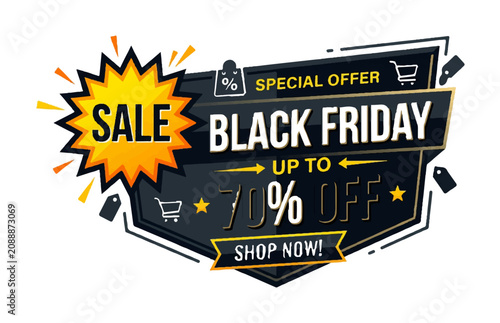 Black Friday sale, special offer, discount badge, shopping vector icon, promotional label