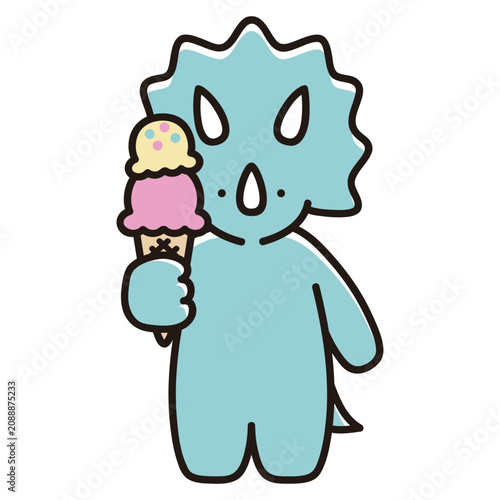 アイスクリームを持つトリケラトプスのイラスト