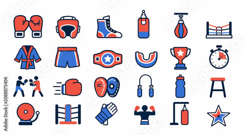 Fotografía Colorful Boxing Equipment and Sports Icons Collection.
