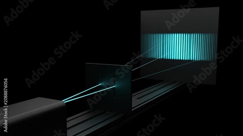 二重スリット実験における光の波面から干渉縞への変化を描く高精細CG映像