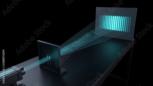 二重スリット実験における光の波面から干渉縞への変化を描く高精細CG映像