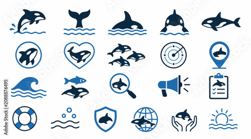 Konstfotografi Collection of Blue Marine Life Icons and Symbols.