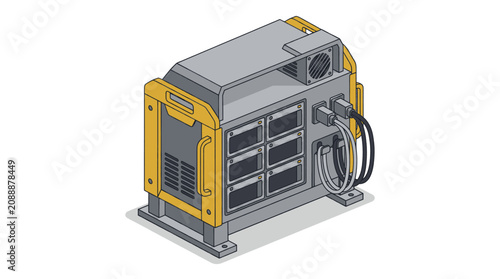 Foto Modern industrial electrical generator unit with yellow and gray casing