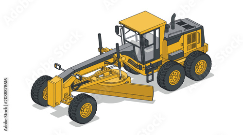 Foto Yellow heavy construction motor grader machine on white background for engineering projects