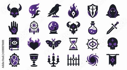 Foto Mystical Fantasy Icons Collection in Purple Theme.
