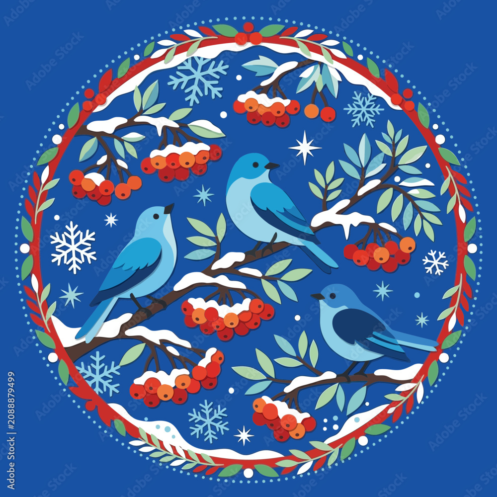 Obraz premium Winter Birds Festive Circle