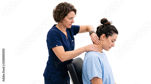 Female Physiotherapist Treating Patient's Neck Pain with Manual Therapy Isolated on Transparent Background