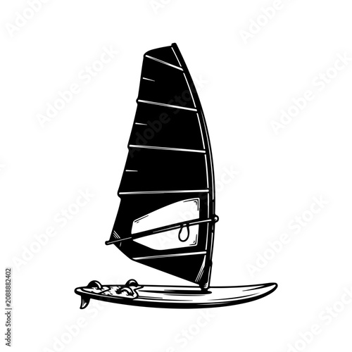 Windsurfing board and sail illustration.