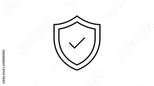 Minimalist outline shield icon with a checkmark symbol.