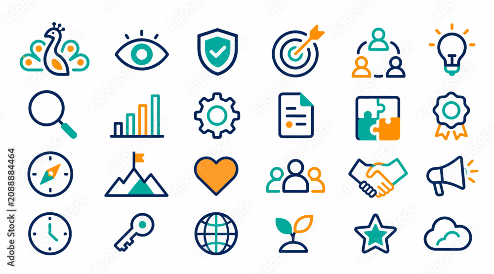 Fototapeta premium Colorful flat design icons for business and technology.