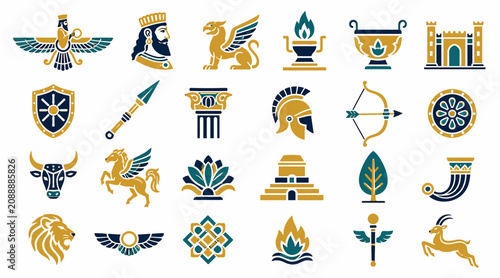 Tableau sur toile Collection of ancient and mythical vector icons and symbols.