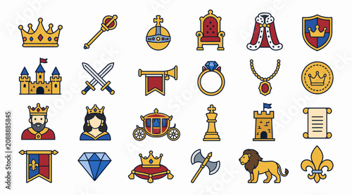 Foto Colorful Medieval Royalty and Heraldry Icon Set.