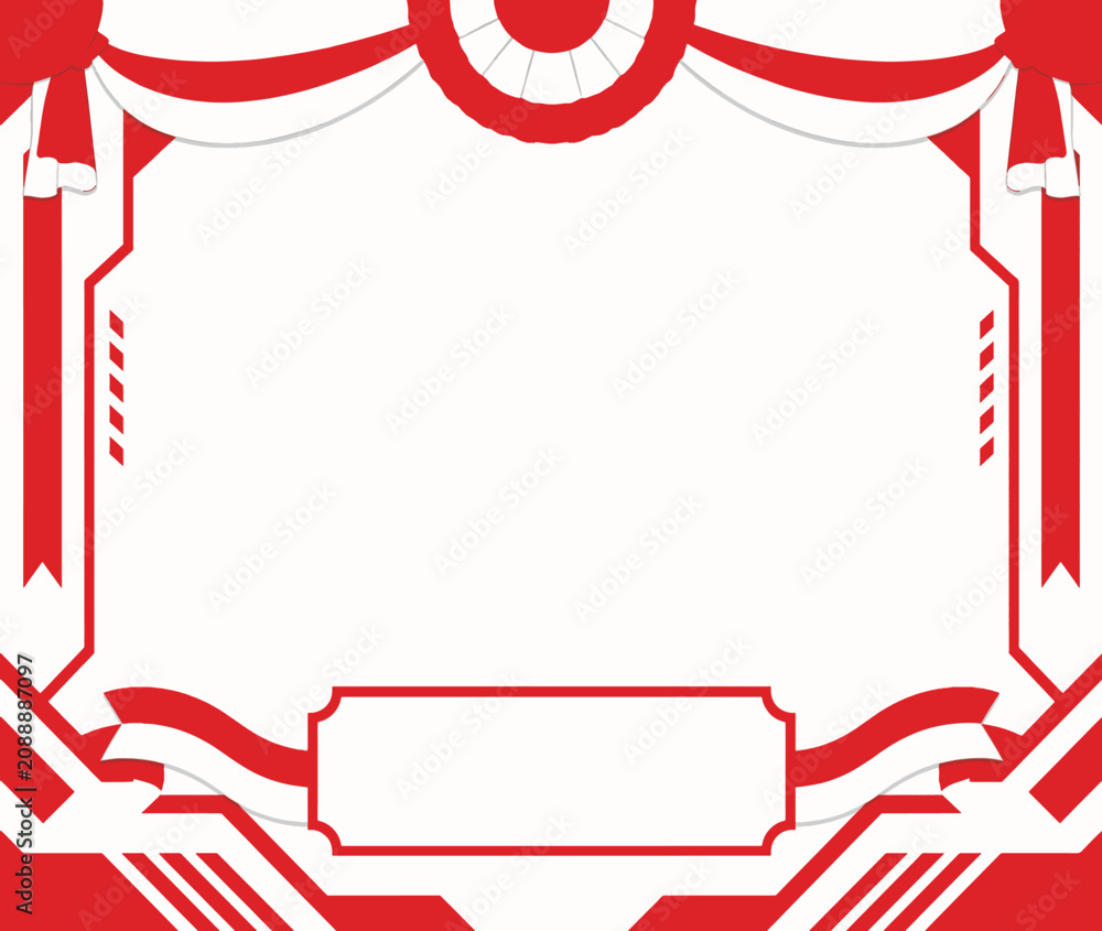 Fototapeta premium Indonesian Independence Day Square Border Frame with Red and White Drapery and Bunting