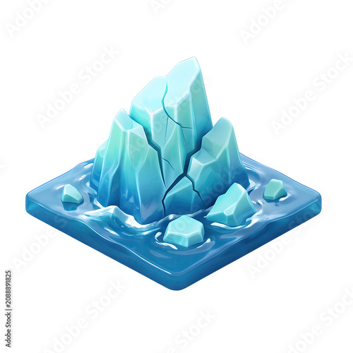 Cracked icebergs floating in blue water