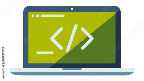 Plakat Laptop computer displaying coding symbols on screen.