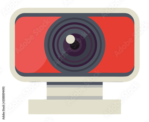 Red security camera icon on stand.