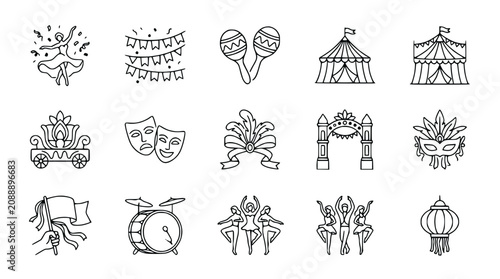 Foto Carnival Icons Set: Circus, Festival, Party, Celebration, Music, Dance, Masks, P