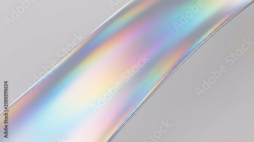 Abstract background featuring a smooth rainbow metallic transition across a sleek curved surface with soft light gradients and modern minimalist aesthetic.