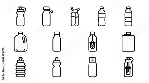 Collection of Water Bottle Icons for Healthy Lifestyle Design