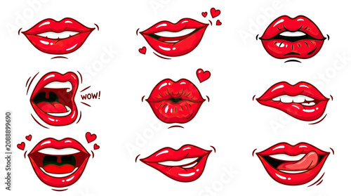 Foto Collection of Red Lips Illustrations: Kiss, Smile, Expressions, Love Hearts