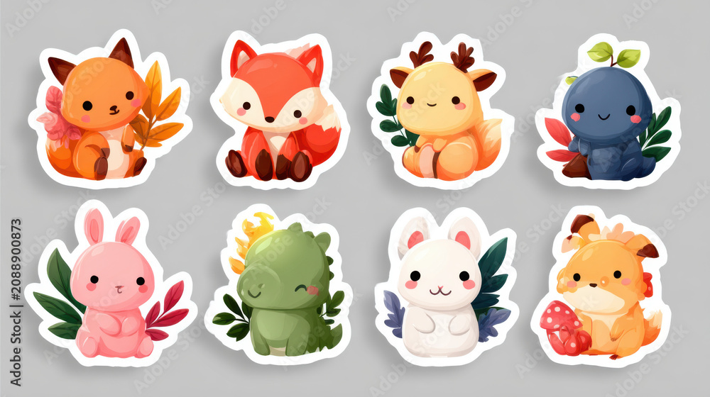 Fototapeta premium Set of Cute Woodland and Jungle Animal Stickers for Creative Decorations
