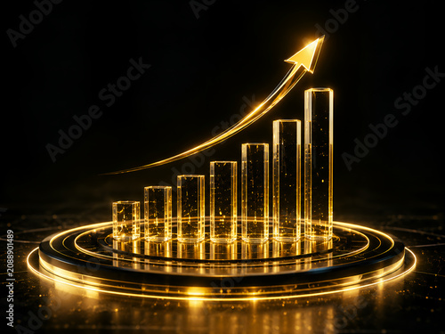 Luxury Golden Growth Chart With Curved Upward Arrow Representing Profit Increase, Market Success and Business Expansion