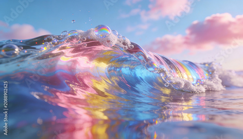 Iridescent Crystal Wave Against Soft Blue Sky