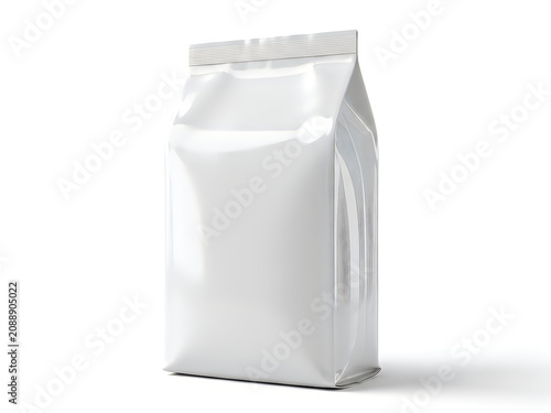 Blank white plastic pouch for food product packaging mockup isolated on white background
