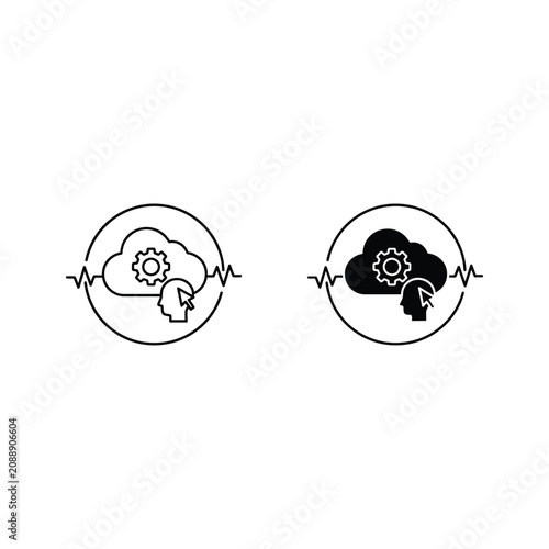 Abstract brain and lightning bolt symbol design with circular border, lightning