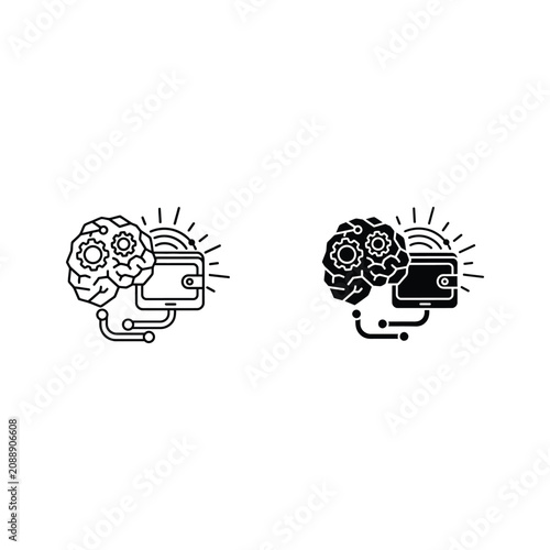 Two stylized brains with mechanical and digital elements, representing artificial