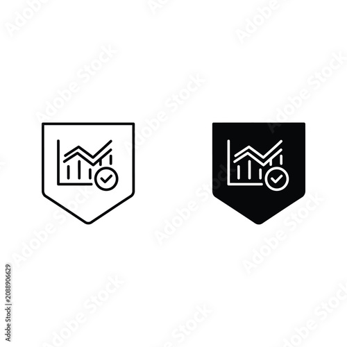 Business growth and success icons with upward trend graphs and checkmarks, business