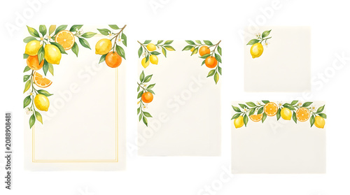 PNG Set of lemon and orange invitation card templates on transparent background